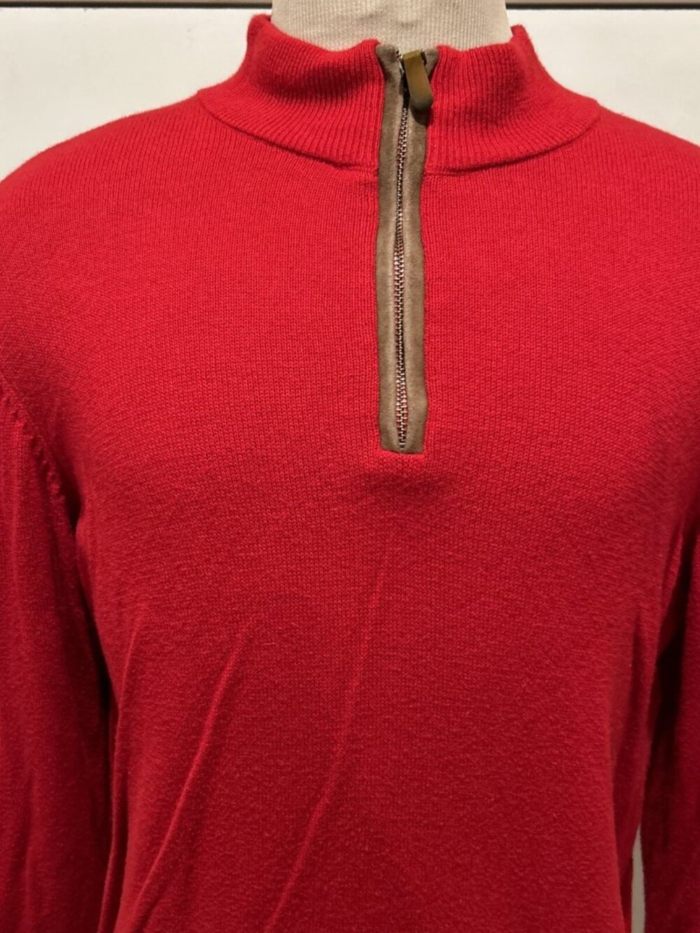 Vineyard Vines Sweater Mens L Red Pullover 1/4 Zip Pima Baby Alpaca Elbow Patch - Picture 3 of 11
